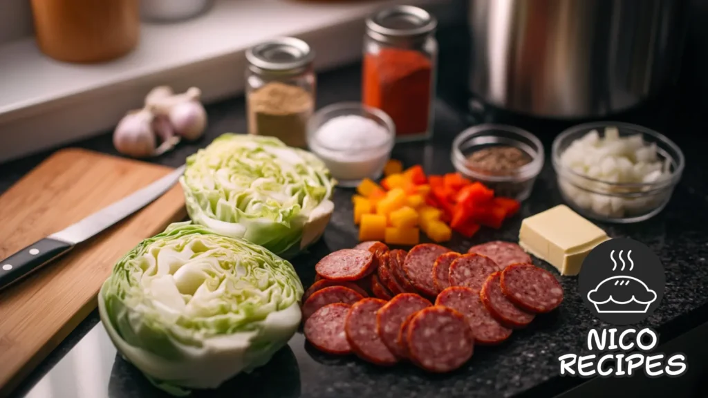 Cabbage and Sausage Ingredients