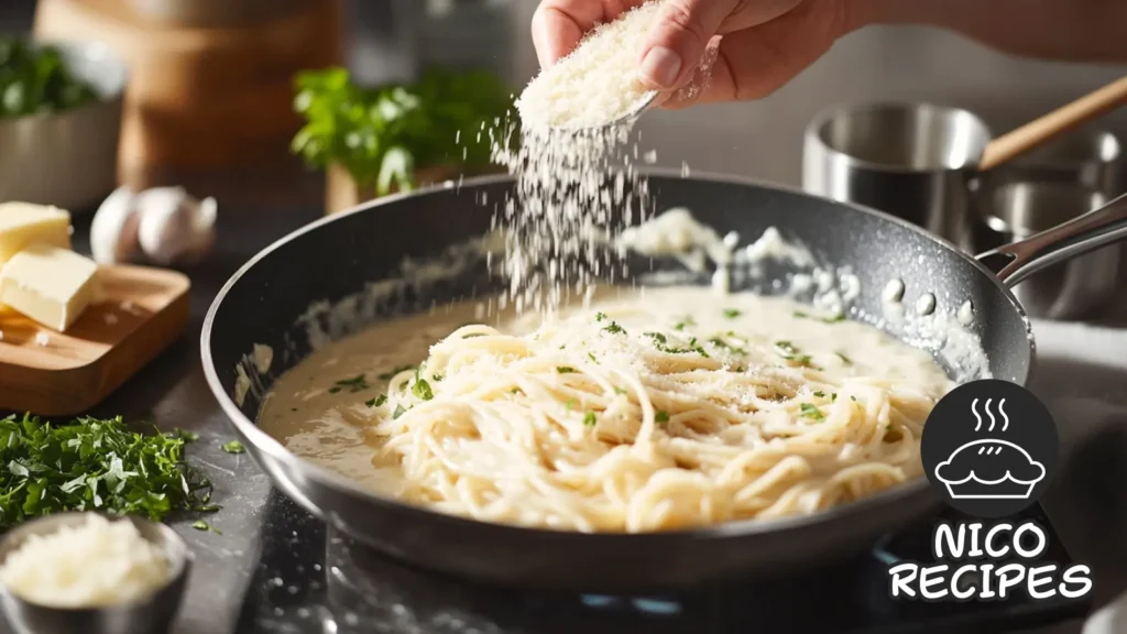 alfredo spaghetti cooking