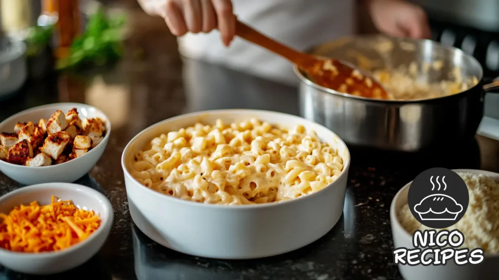 buffalo mac and cheese cooking