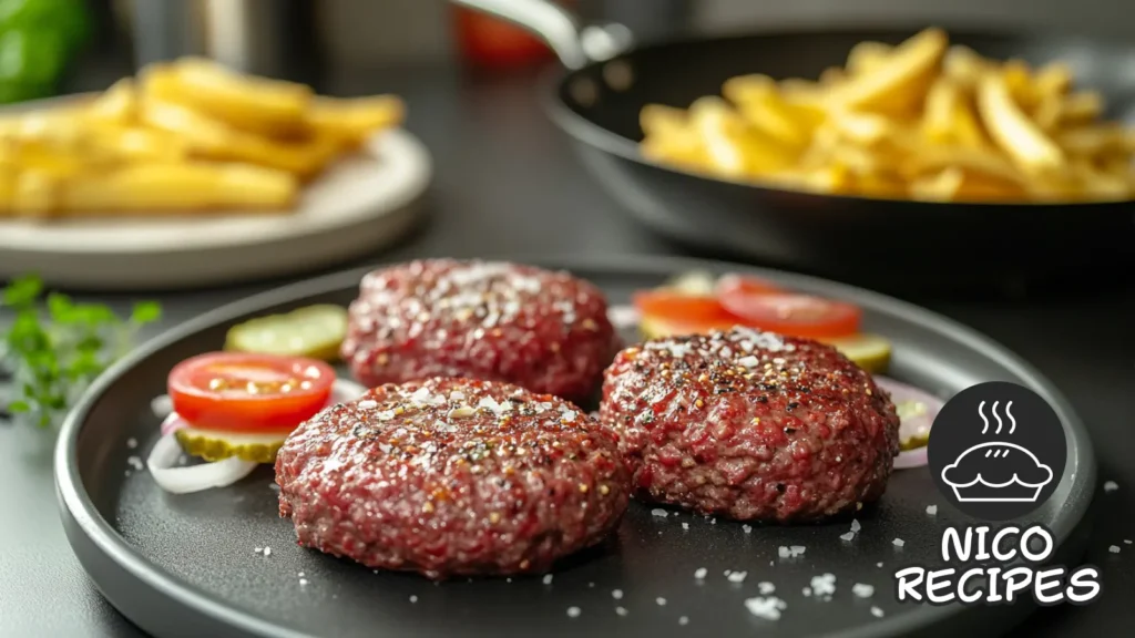 burger and fries cooking