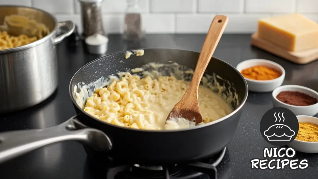 smoked mac and cheese cooking